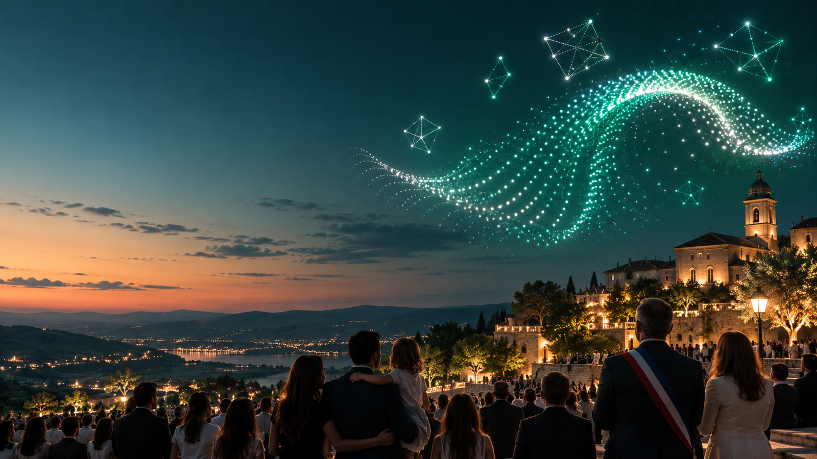 Spectacle de drones au-dessus d'une ville