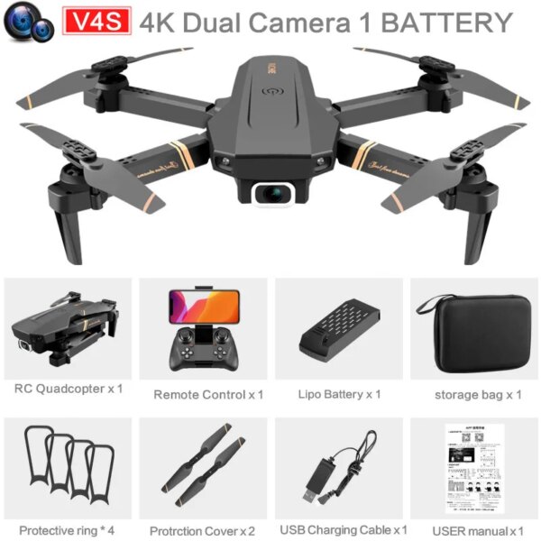 Drone radiocommandé V4, caméra grand Angle HD 4K 1080P, WiFi Fpv, double caméra pliable
