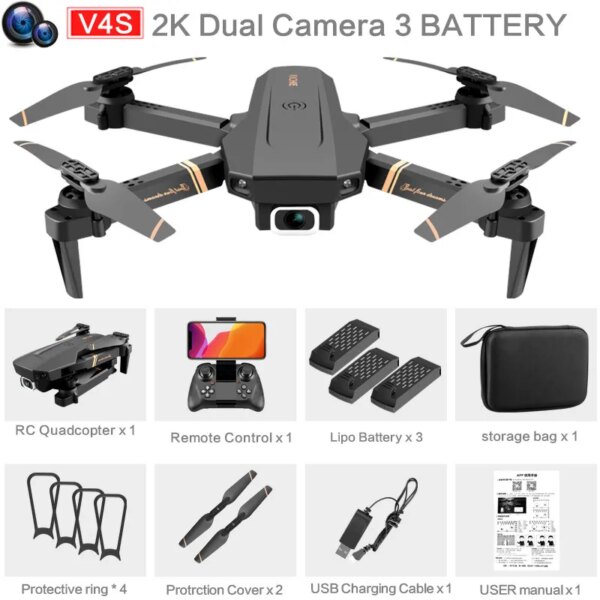Drone radiocommandé V4, caméra grand Angle HD 4K 1080P, WiFi Fpv, double caméra pliable