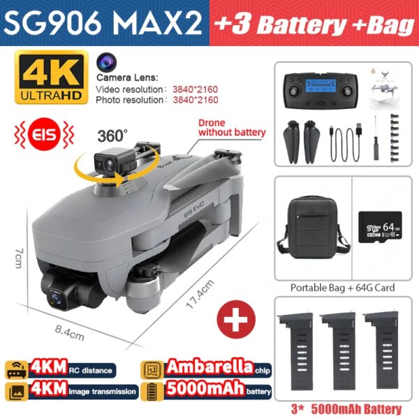 Drone professionnel SG906 MAX2 FPV EIS caméra 4K