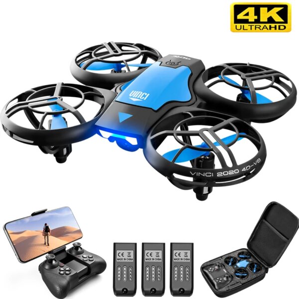 Mini Drone V8 avec caméra HD 4K 1080P, WiFi Fpv, pression de l'air