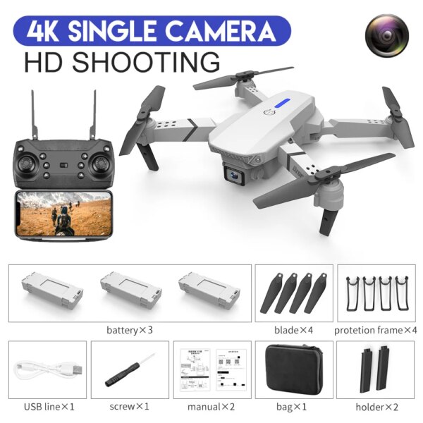 Drone professionnel avec caméra HD grand Angle E88Pro RC 4K 2023 P pliable