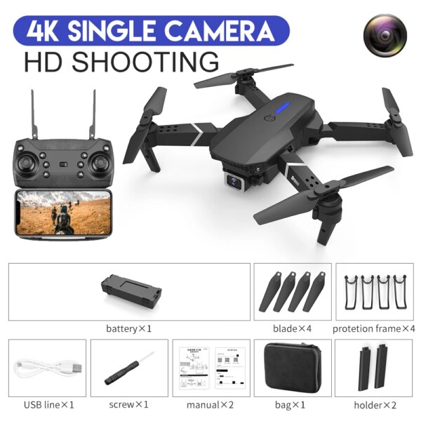 Drone professionnel avec caméra HD grand Angle E88Pro RC 4K 2023 P pliable