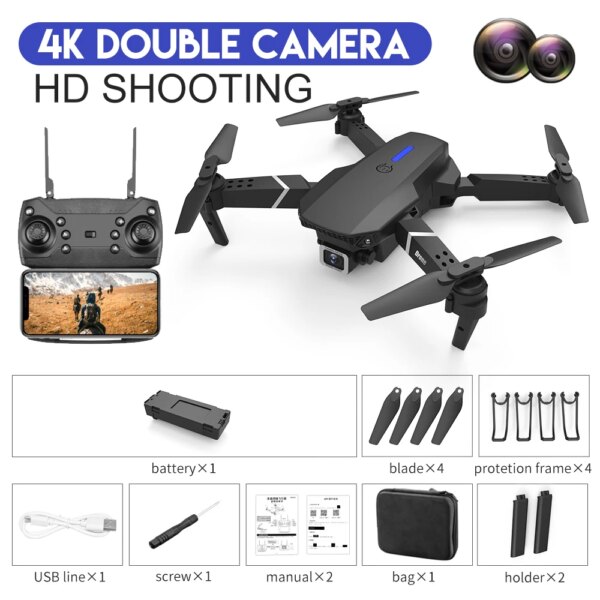 Drone professionnel avec caméra HD grand Angle E88Pro RC 4K 2023 P pliable