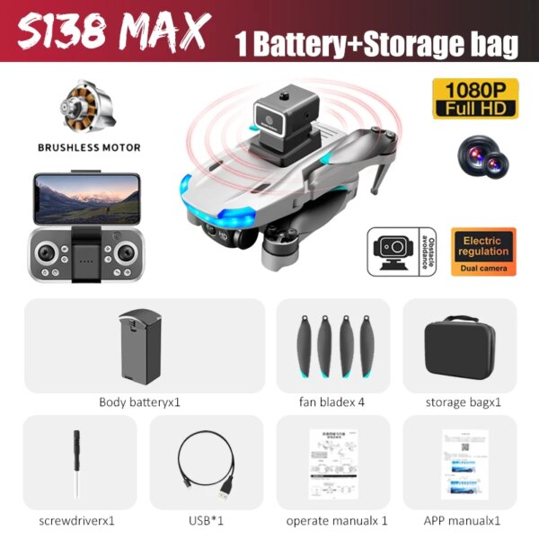 Drone S138 à double caméra 4K, grand Angle, évitement d'obstacles