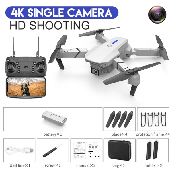 Drone professionnel avec caméra HD grand Angle E88Pro RC 4K 2023 P pliable