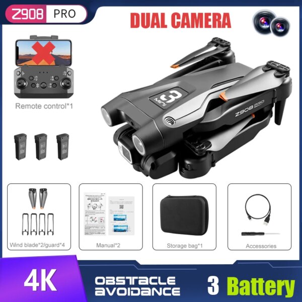 Mini Drone Z908 Pro, WIFI 2.4G, 4k, professionnel, eviter les obstacles, hélicoptère