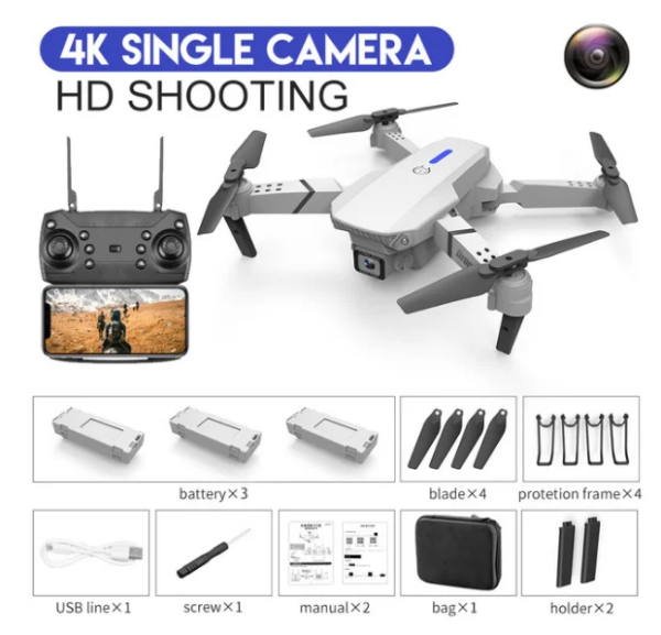 Mini Drone professionnel WIFI HD 4k E88, avec Mode caméra
