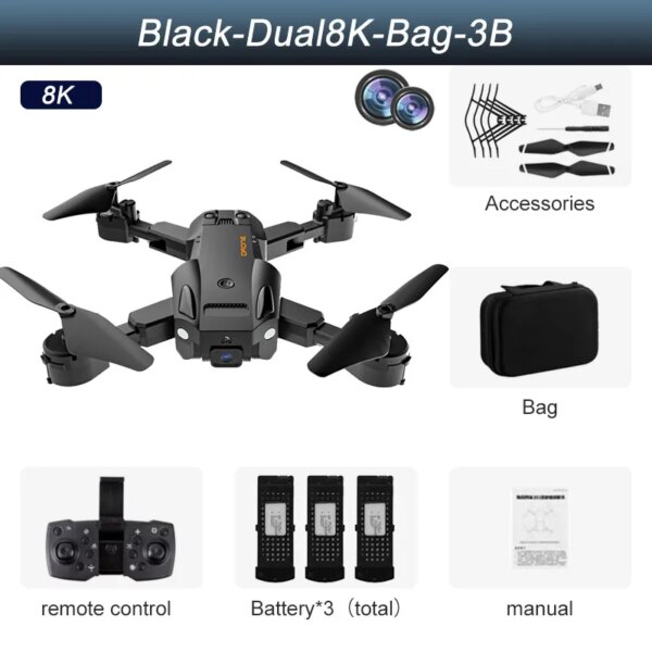 Drone 4k HD Double Caméra FPV RC Drone Avec 1080P Pliage Quadcopter Rc Distance 500M Cadeau Jouet