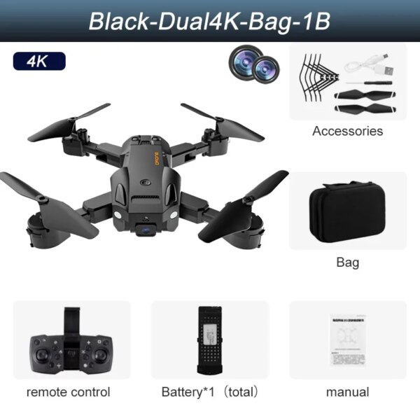 Drone 4k HD Double Caméra FPV RC Drone Avec 1080P Pliage Quadcopter Rc Distance 500M Cadeau Jouet
