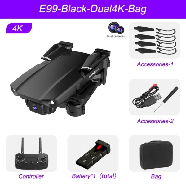 Mini Drone RC E99 4K 2022 P 1080P, double caméra, WIFI FPV