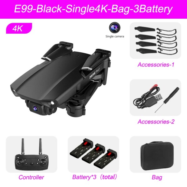 Mini Drone RC E99 4K 2022 P 1080P, double caméra, WIFI FPV