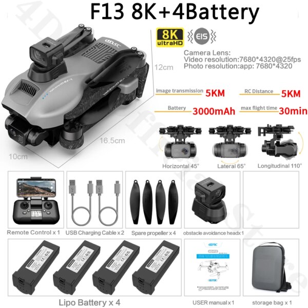 Drone FPV F13 RC 8K GPS professionnel 5 km FPV avec caméra HD