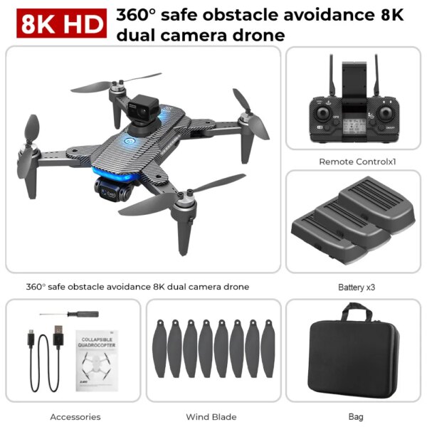 Drone fpv GPS PRO HJ90, caméra HD double 8K