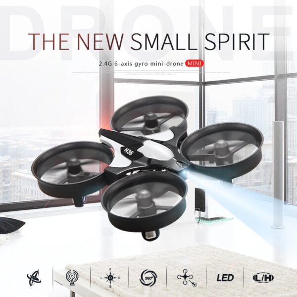 Mini Drone radiocommandé H36 4CH, 6 axes, Mode sans tête, hélicoptère