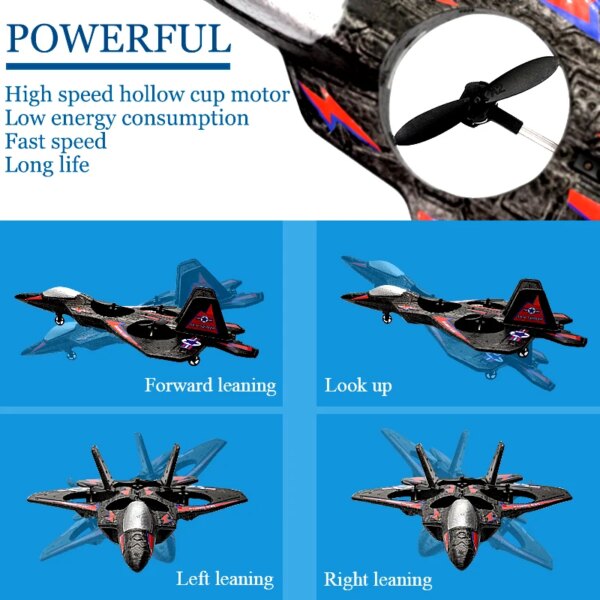 Drone FPV Avion F22 RC avec lumières LED, télécommande, 2.4G Radio Contro Glider