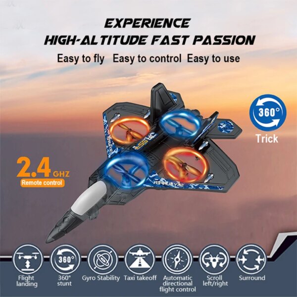 Drone FPV Avion F22 RC avec lumières LED, télécommande, 2.4G Radio Contro Glider