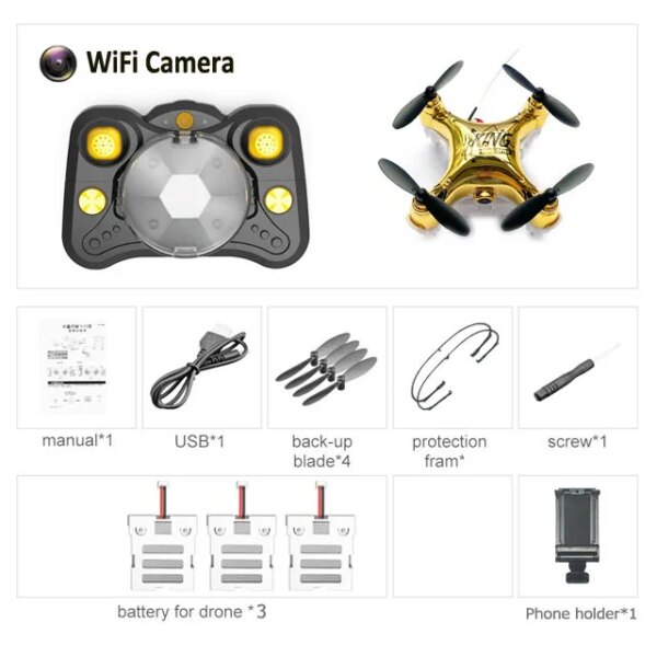 Mini Drone avec caméra HD Wifi Rc de poche, quadricoptère pliable pour Selfie